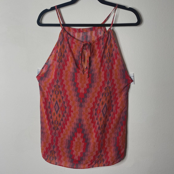 Allison Joy Alina Halter Firebrick Red Orange & Gray Aztec Sleeveless Top XS - Picture 4 of 10